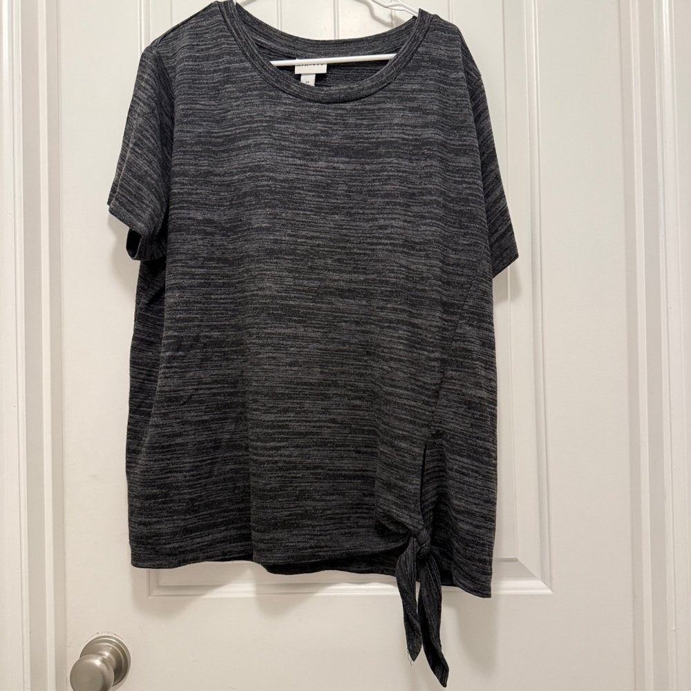 Ava & Viv Women’s Grey Space Dye Knit Top Tie Detail Size 2X